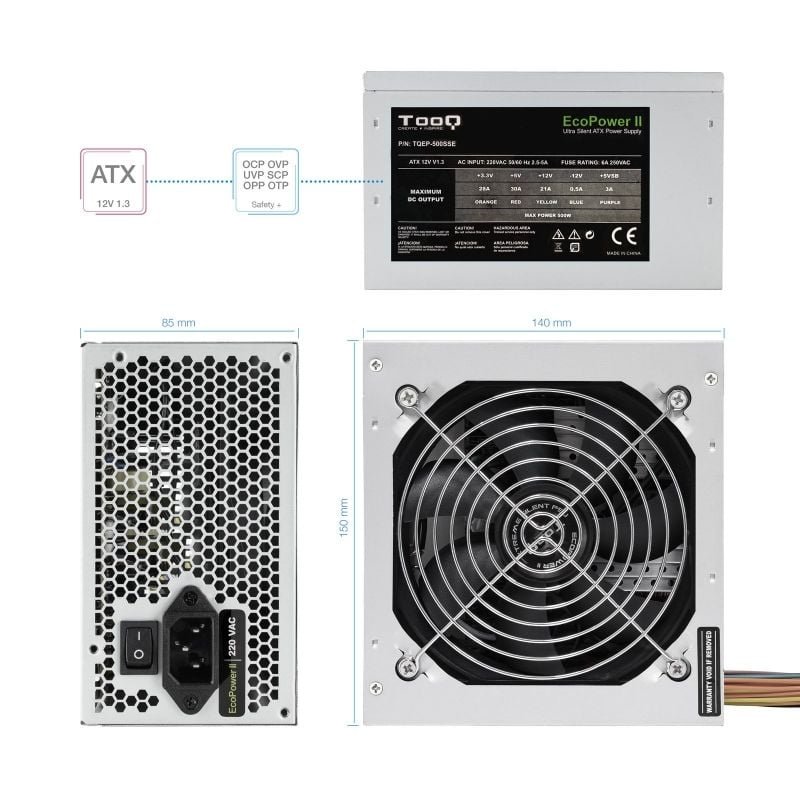 Fuente de Alimentación TooQ TQEP-500SSE/ 500W/ Ventilador 12cm - изображение 3