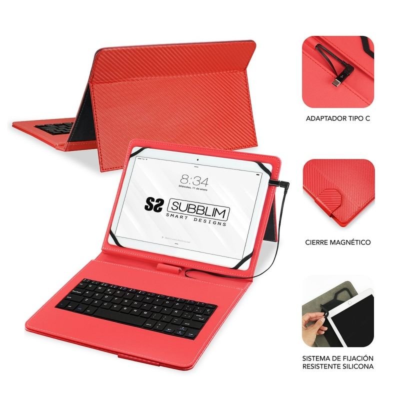 Funda con Teclado Subblim Keytab Pro USB para Tablets de 10.1"/ Roja