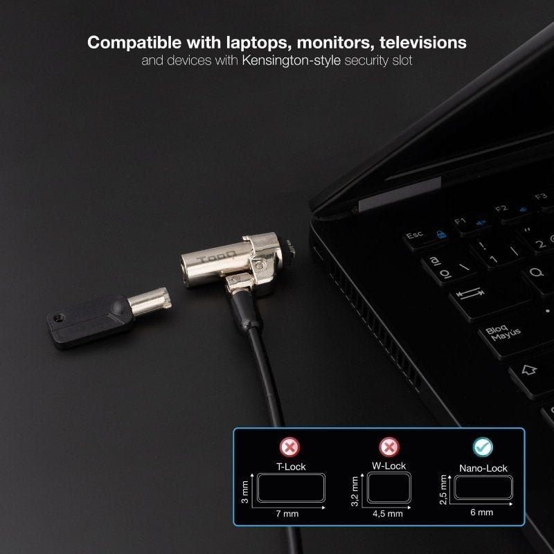 Cable de Seguridad Tipo NANO para Portátiles TooQ TQCLKC0045-G/ 1.5m - изображение 4