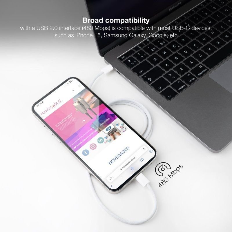 Cable USB 2.0 Tipo-C Nanocable 10.01.6001-CO/ USB Tipo-C Macho - USB Tipo-C Macho/ Hasta 60W/ 480Mbps/ 1m/ Blanco - изображение 5