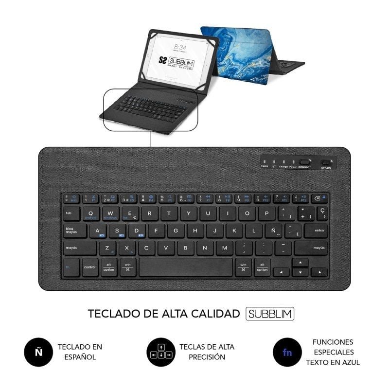 Funda con Teclado Subblim Keytab Pro Bluetooth para Tablets de 9"-11"/ Marmol Azul - изображение 5