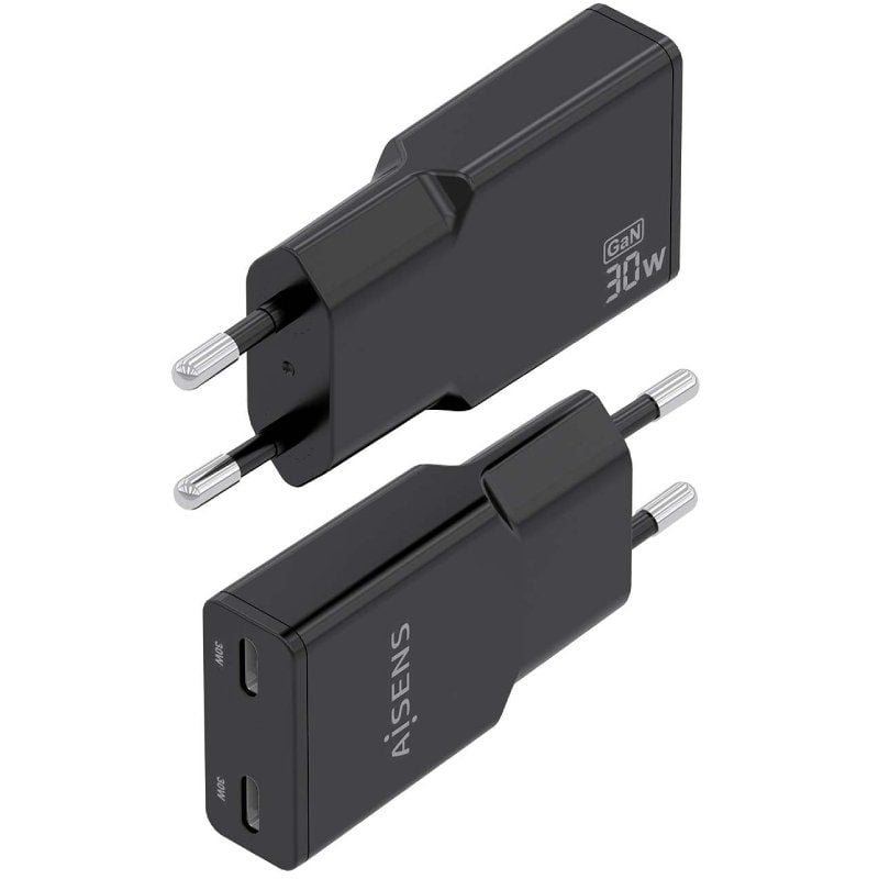 Cargador de Pared GaN Aisens ASCH-30W2P049-BK/ 2xUSB Tipo-C/ 30W/ Negro - изображение 3