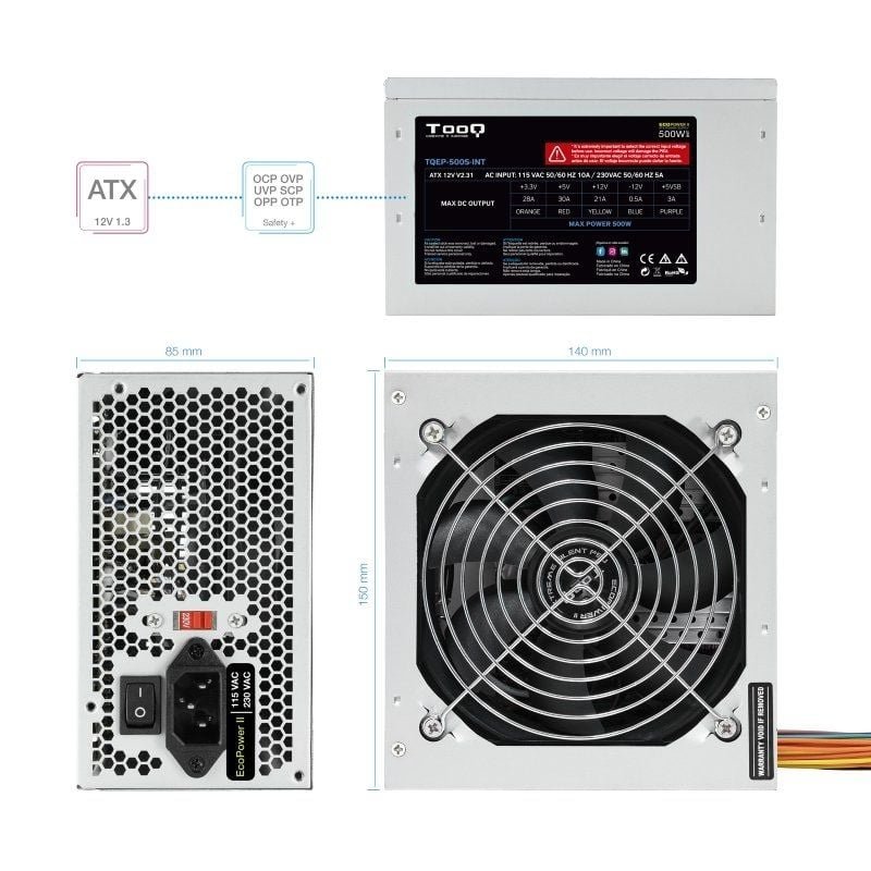 Fuente de Alimentación TooQ TQEP-500S-INT/ 500W/ Ventilador 12cm - изображение 4