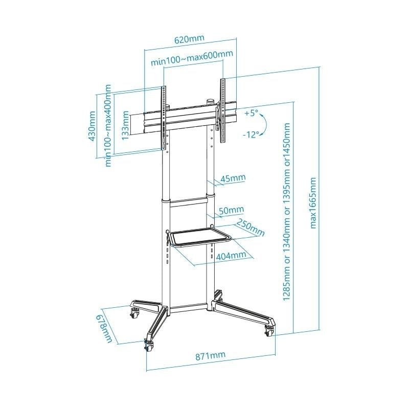 Soporte de Suelo Inclinable con Ruedas TooQ FS1170M-B para TV de 37-70"/ hasta 50kg - изображение 5