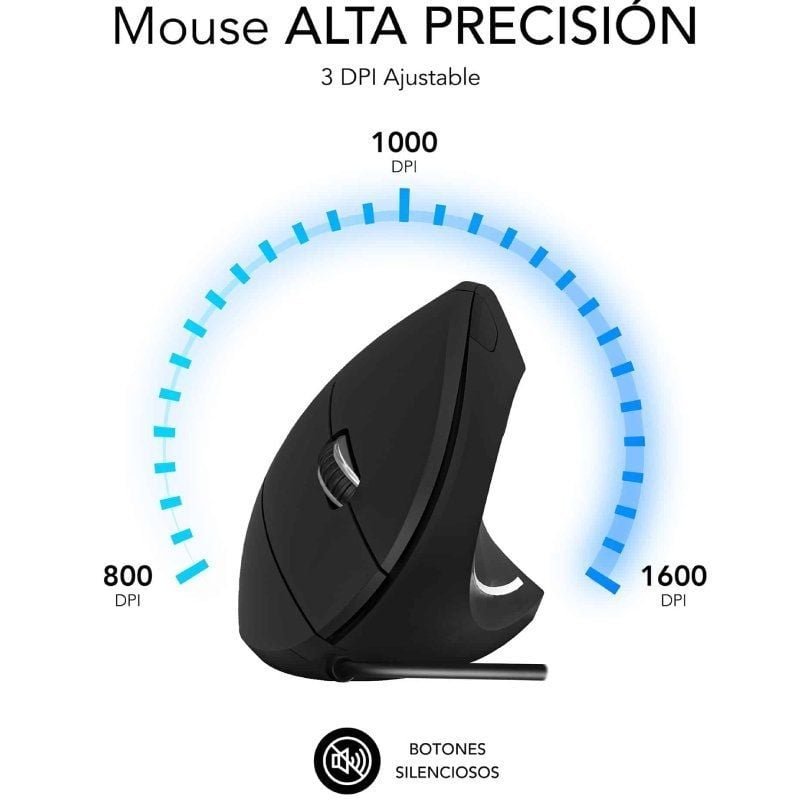 Ratón Vertical Subblim Glide Vertical Ergo Wired/ Hasta 1600 DPI/ Negro - изображение 4