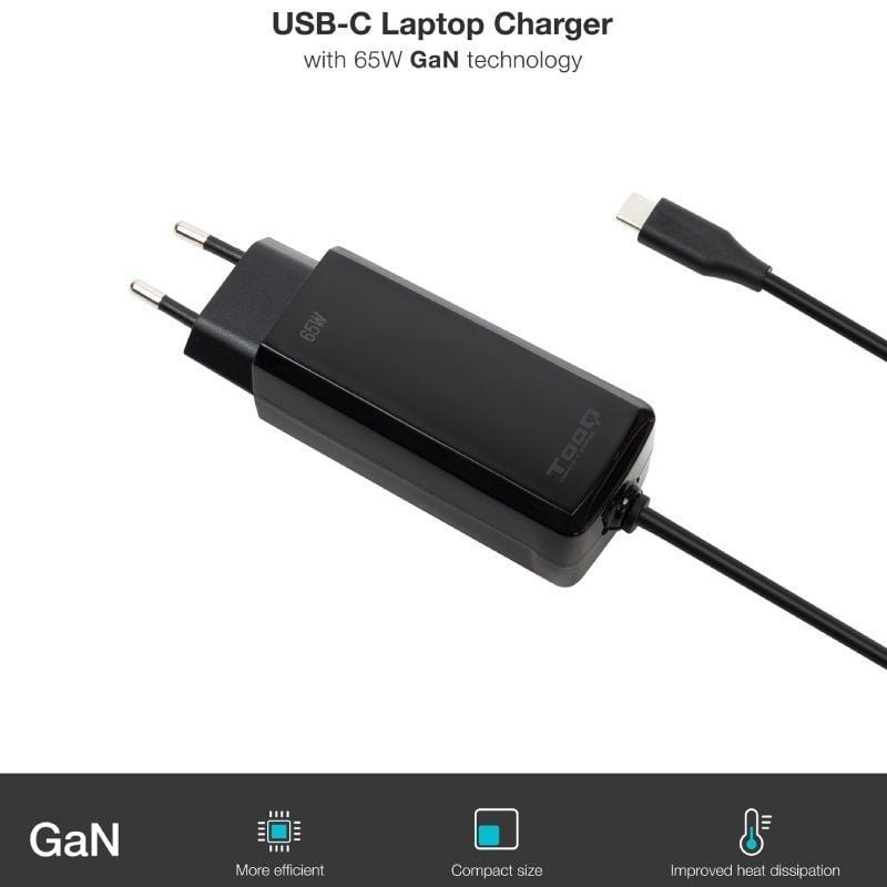 Cargador de Portátil GaN TooQ TQLC-USBCGAN65PD-C USB Tipo-C/ 65W/ Automático/ Voltaje 5-20V - изображение 3