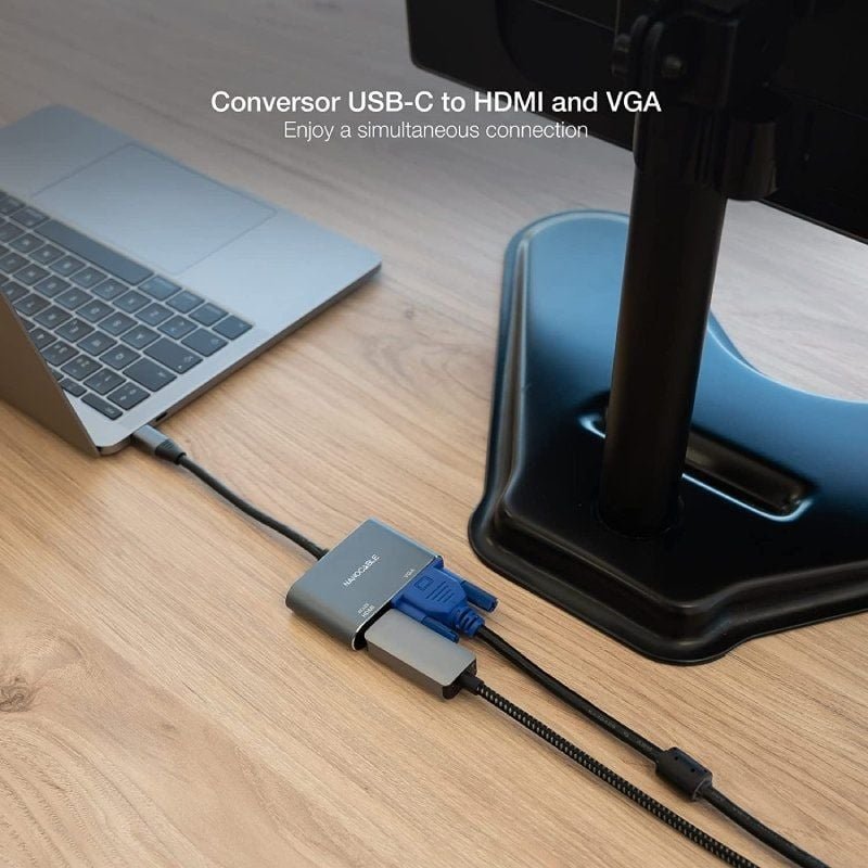 Conversor Nanocable 10.16.4303/ USB Tipo-C Macho/ HDMI Hembra - VGA Hembra/ 15cm/ Gris - изображение 3