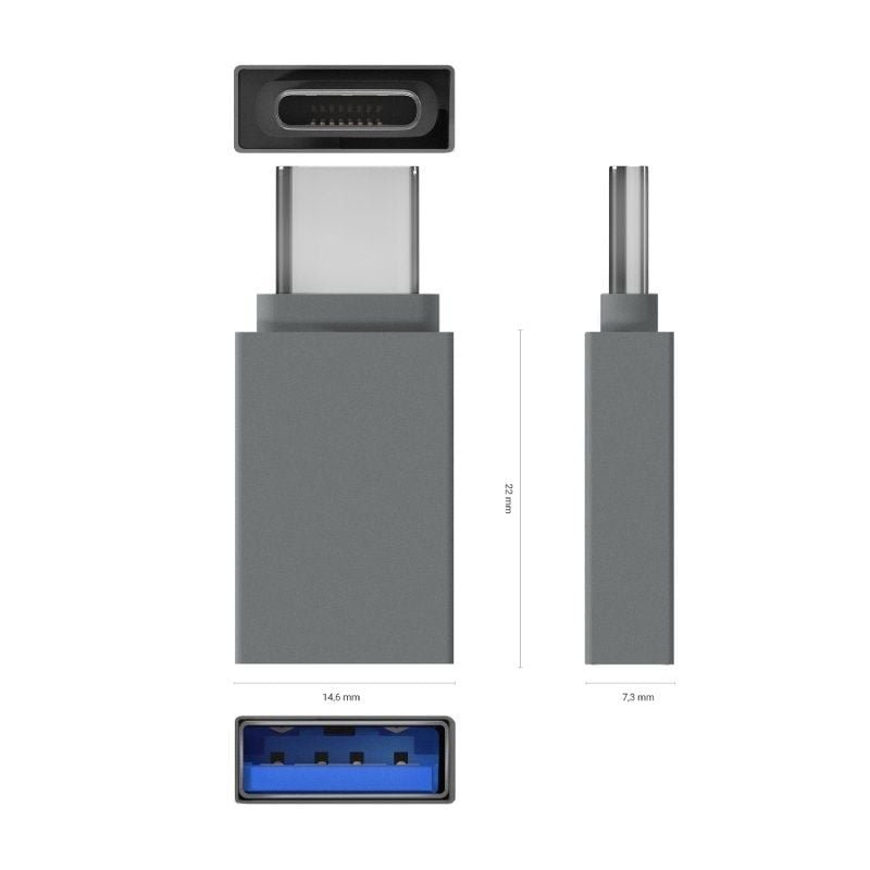 Adaptador USB 3.2 Aisens A108-0718/ USB Hembra - USB Tipo-C Macho/ Gris - изображение 3
