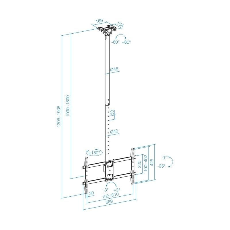 Soporte de Techo Giratorio/ Inclinable/ Nivelable TooQ LPCE1186TSLI-XL-B para TV de 43-86"/ hasta 60kg - изображение 5