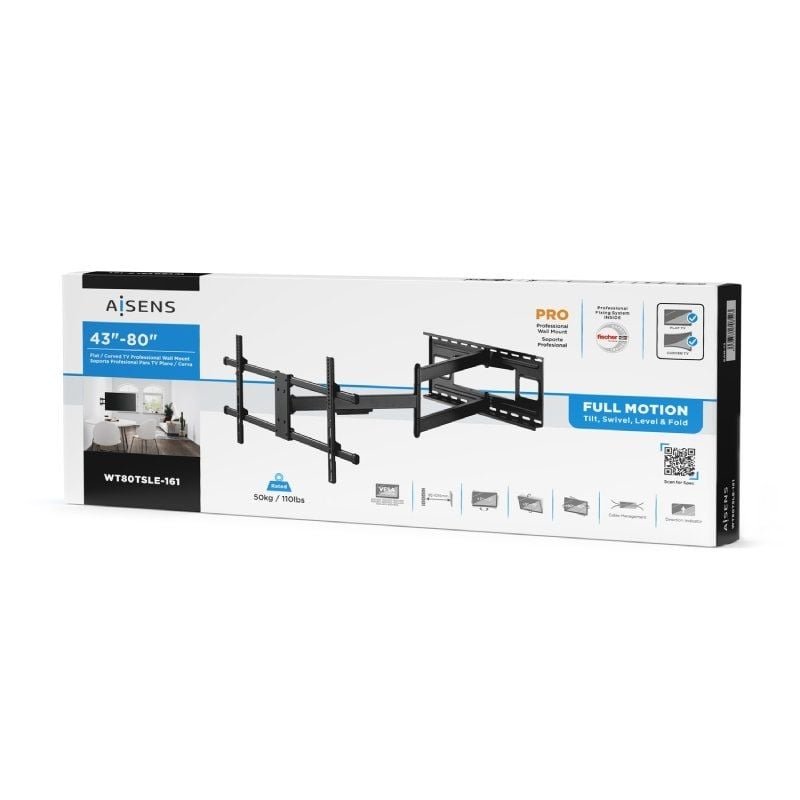Soporte de Pared Giratorio/ Inclinable/ Nivelable Aisens WT80TSLE-161 para TV de 43-80"/ hasta 50kg - изображение 5