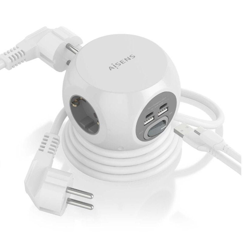 Regleta con Interruptor Aisens ASPS-2A2C04-W/ 3 Tomas de Corriente/ 2 USB Tipo-C/ 2 USB/ Cable 1.4m/ Blanco - изображение 2