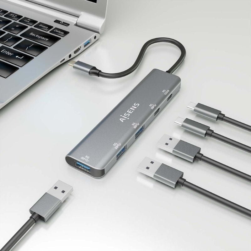 Hub USB Tipo-C Aisens A109-0857/ 3xUSB/ 1xUSB Tipo-C/ 1xUSB Tipo-C PD/ Gris - изображение 5