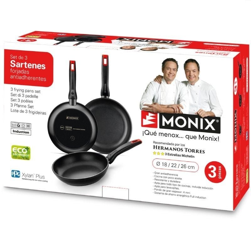 Pack 3 Sarténes Monix Hermanos Torres M240000/ Ø18cm/ Ø22cm/ Ø26cm/ Aluminio forjado/ Apta para Inducción - изображение 2
