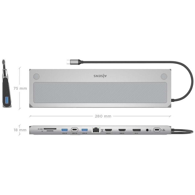 Docking USB Tipo-C Aisens ASUC-12P020-GR/ 2xHDMI/ 3xUSB/ 1xUSB Tipo-C/ 1xRJ45/ 1xDisplayPort/ 1xLector Tarjetas/ 1xUSB Tipo-C PD/ Gris - изображение 4
