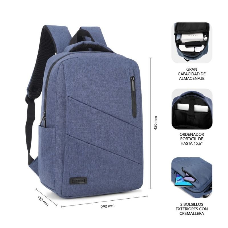 Mochila Subblim City Backpack para Portátiles hasta 15.6"/ Puerto USB/ Azul - изображение 4