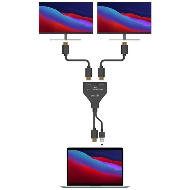 Cable Duplicador HDMI 4K Aisens A123-0654/ 2x HDMI Hembra - HDMI Macho - USB Macho/ 30cm/ Negro - изображение 3