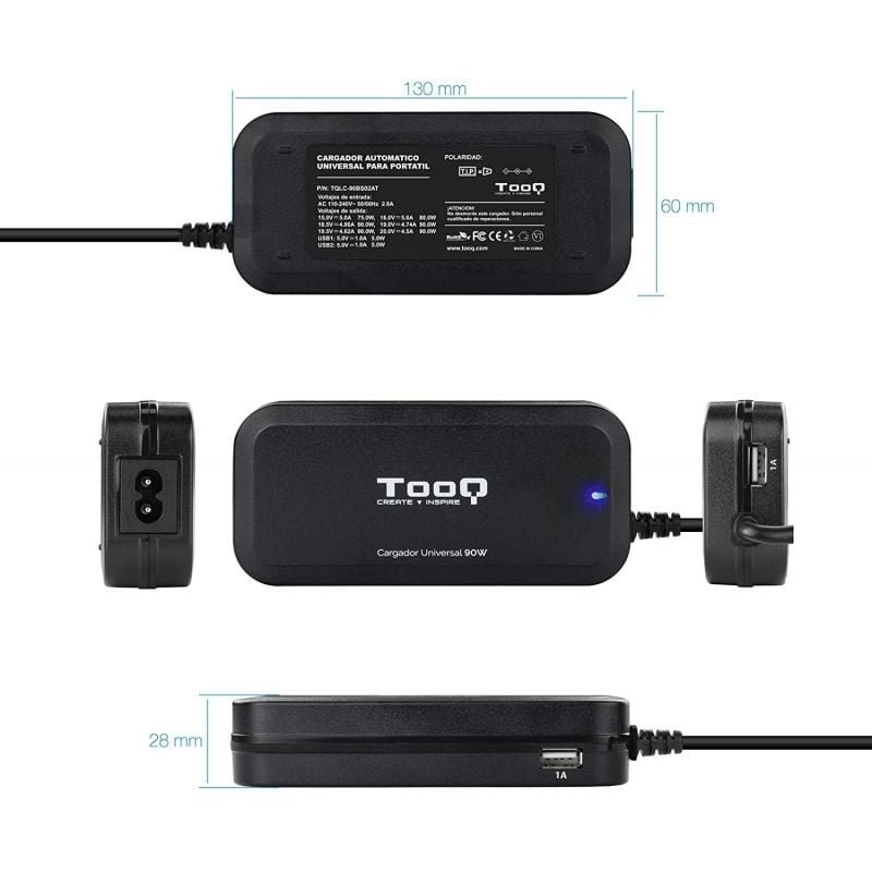 Cargador de Portátil TooQ TQLC-90BS02AT/ 90W/ Automático/ 12 Conectores/ Voltaje 12-20V/ 1 USB - изображение 4