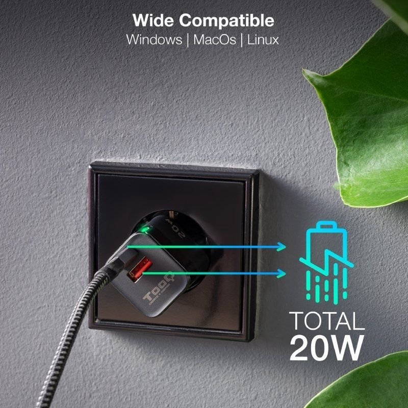 Cargador de Pared TooQ TQWC-QCPD20/ 1xUSB Tipo-C/ 1xUSB/ 20W - изображение 5