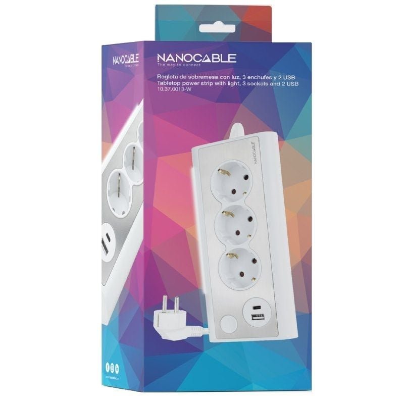 Regleta con Interruptor Nanocable 10.37.0013-W/ 3 Tomas de Corriente/ 1 USB/ 1 USB Tipo-C/ Cable 1.5m/ Blanca - изображение 4