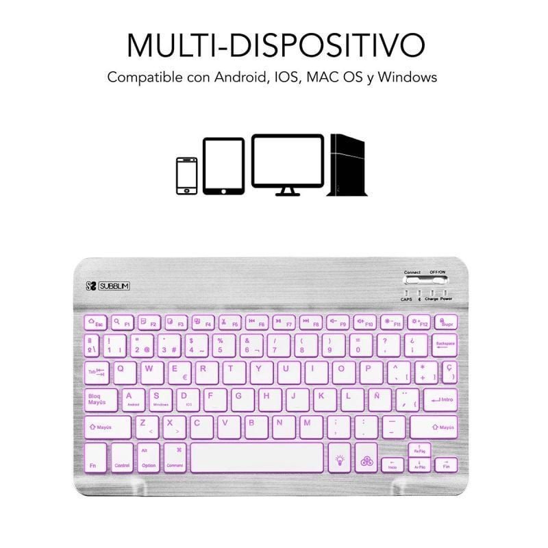 Teclado Compacto Inalámbrico por Bluetooth Subblim Smart Backlit/ Plata - изображение 2