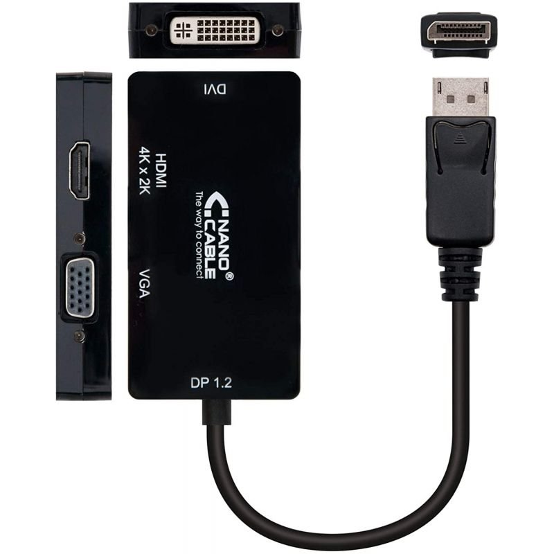 Cable Conversor Nanocable 10.16.3301-BK/ Displayport Macho - VGA Hembra/ DVI Hembra/ HDMI Hembra - изображение 2