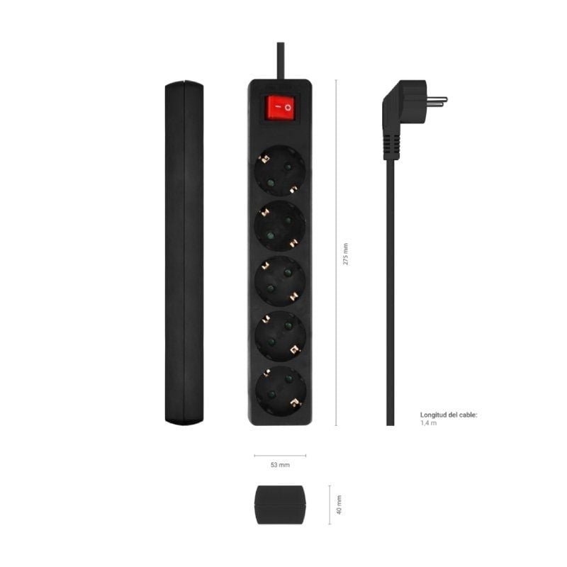Regleta con Interruptor Aisens A154-0652/ 5 Tomas de Corriente/ Cable 1.4m/ Negro - изображение 3