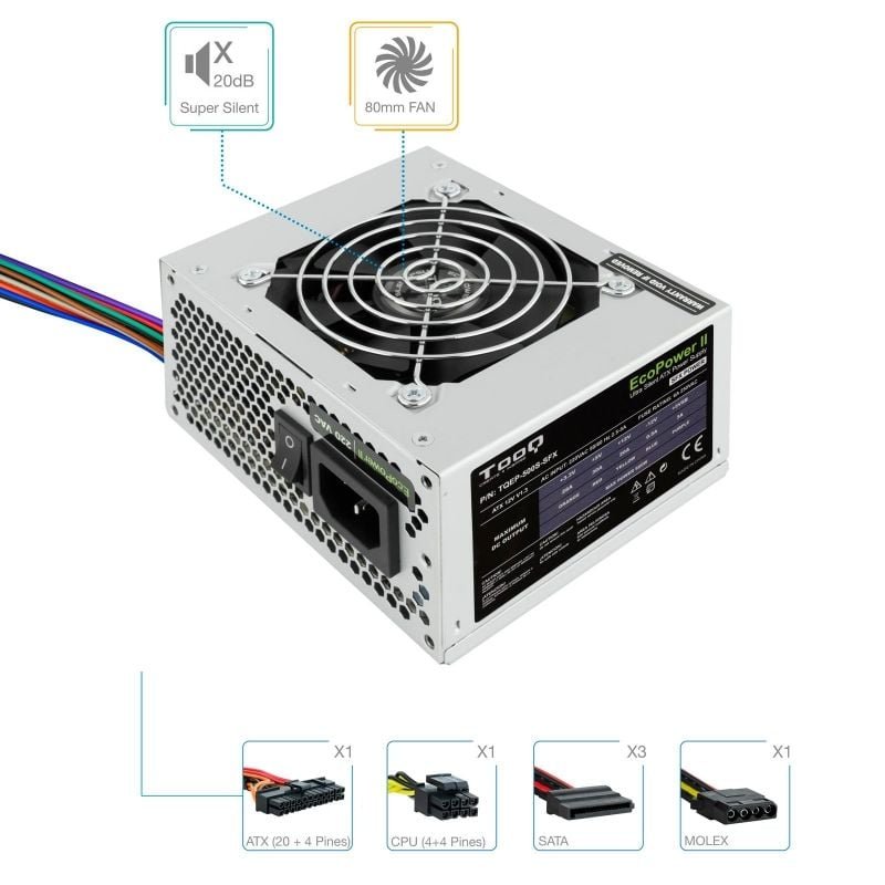 Fuente de Alimentación SFX TooQ TQEP-500S-SFX/ 500W/ Ventilador 8cm - изображение 2