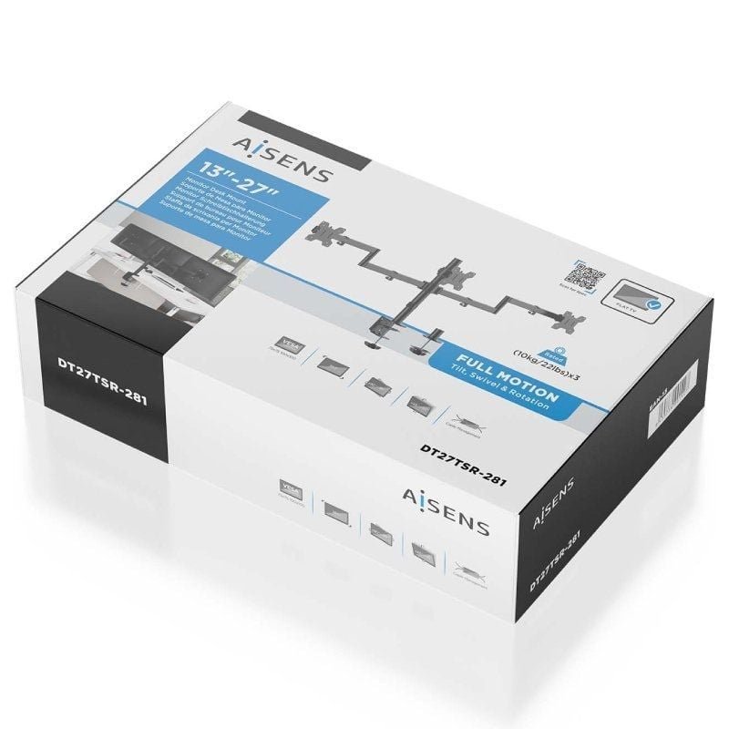 Soporte de Mesa para 3 Monitores Aisens DT27TSR-281/ Giratorio/ Inclinable/ hasta 10kg - изображение 5
