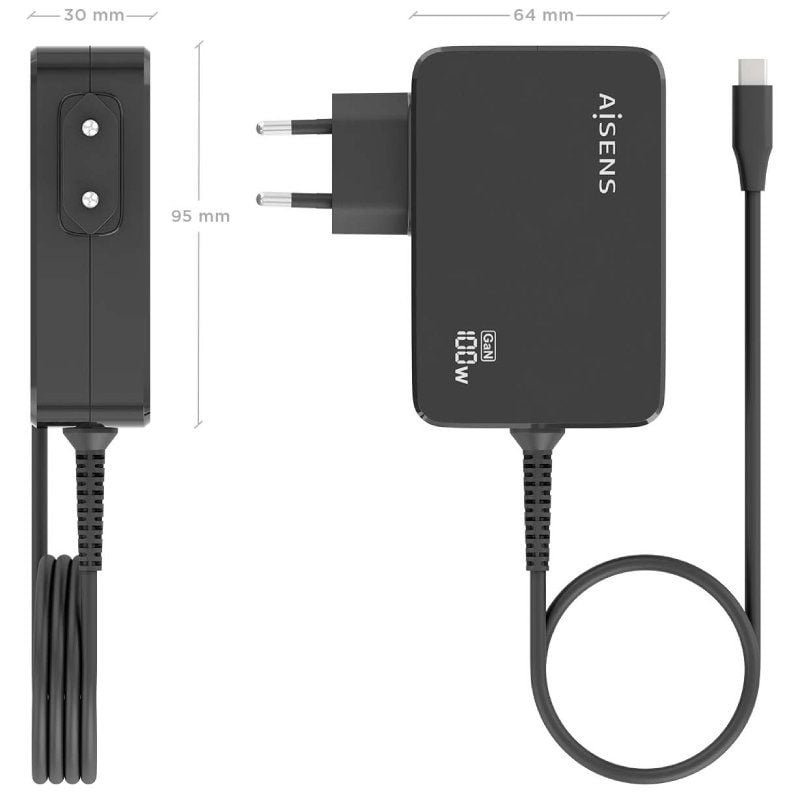 Cargador de Portátil GaN Aisens ASCH-1PD100WL50-BK USB Tipo-C/ 100W/ Automático/ Voltaje 5-20V - изображение 4