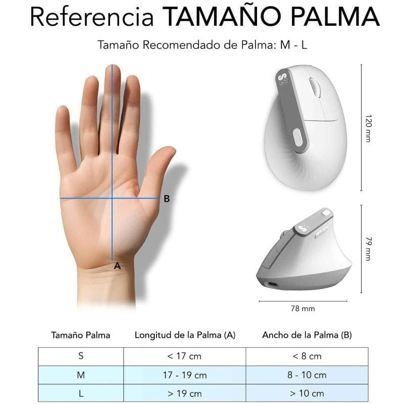Ratón Vertical Inalámbrico por Bluetooth/ 2.4GHz Subblim Nature Vertical Ergo Dual Battery/ Batería Recargable/ Hasta 4000 DPI/ Blanco - изображение 5