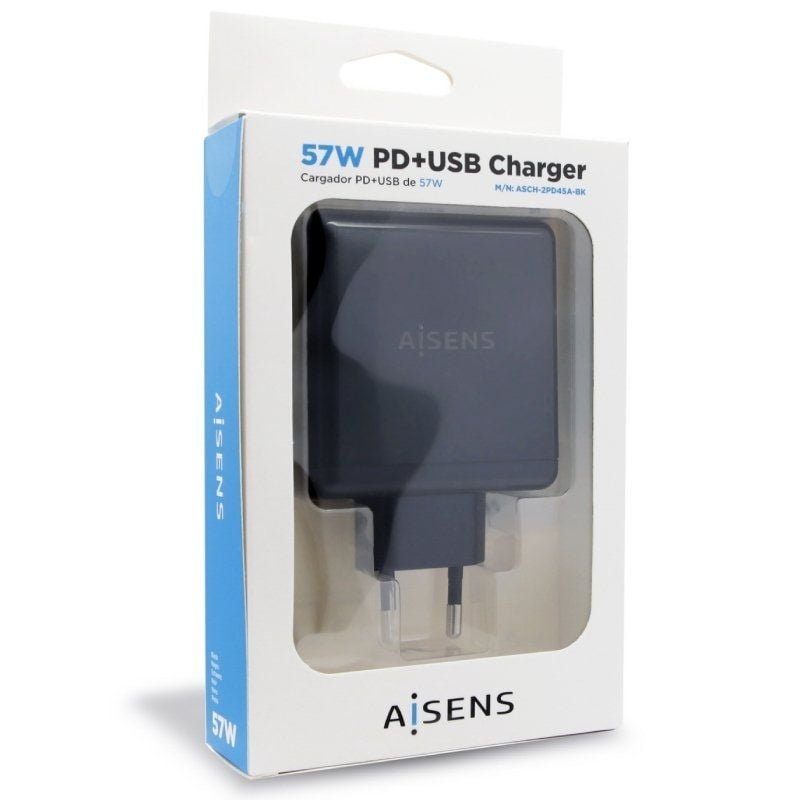 Cargador de Pared Aisens ASCH-2PD45A-BK/ 1xUSB Tipo-C/ 1x USB/ 57W - изображение 3