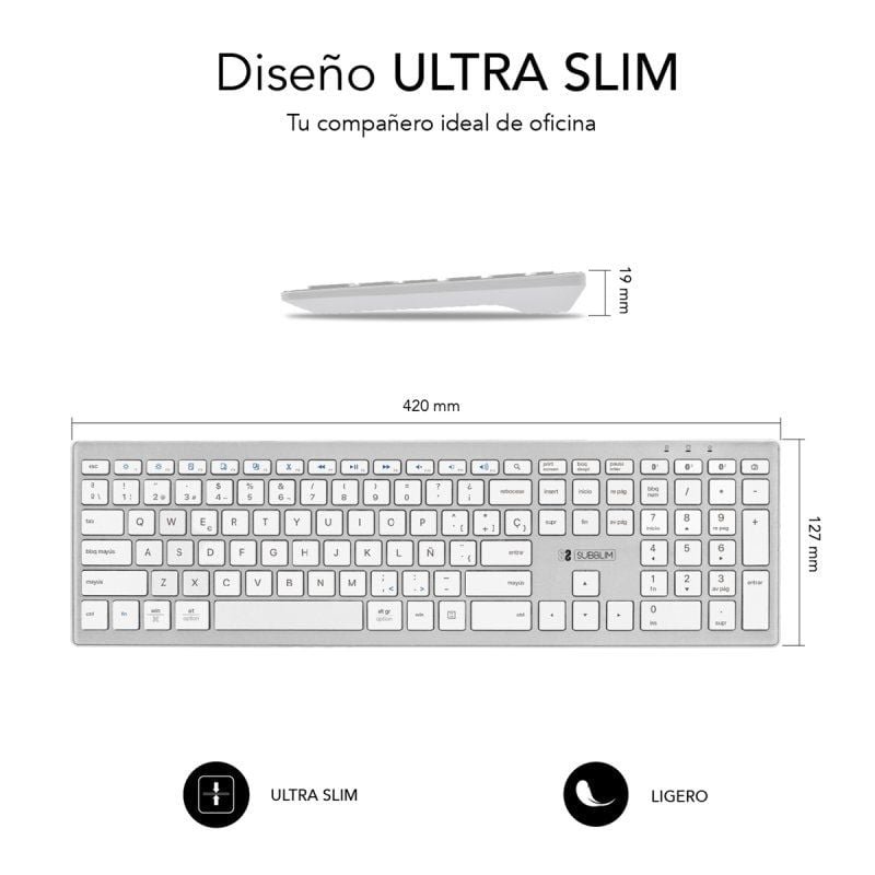 Teclado Inalámbrico por Bluetooth Subblim 2PUE200 Pure Extended/ Plata - изображение 3