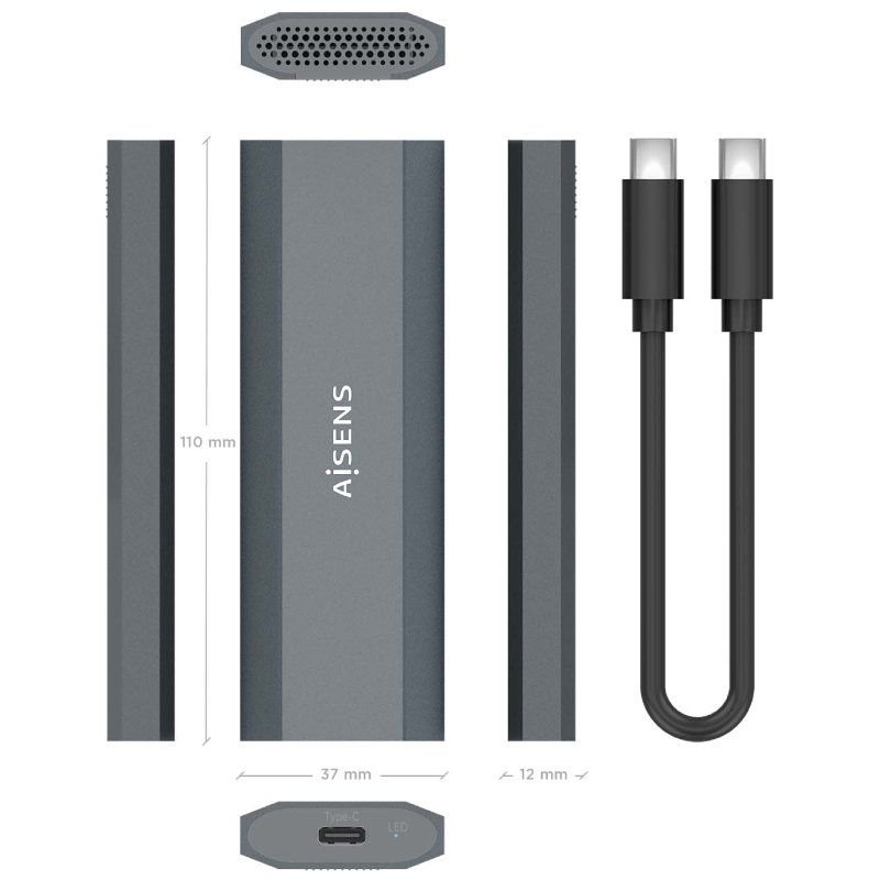 Caja Externa para Disco SSD M.2 NVMe Aisens ASM2-029GR/ USB 3.2/ Sin tornillos - изображение 3