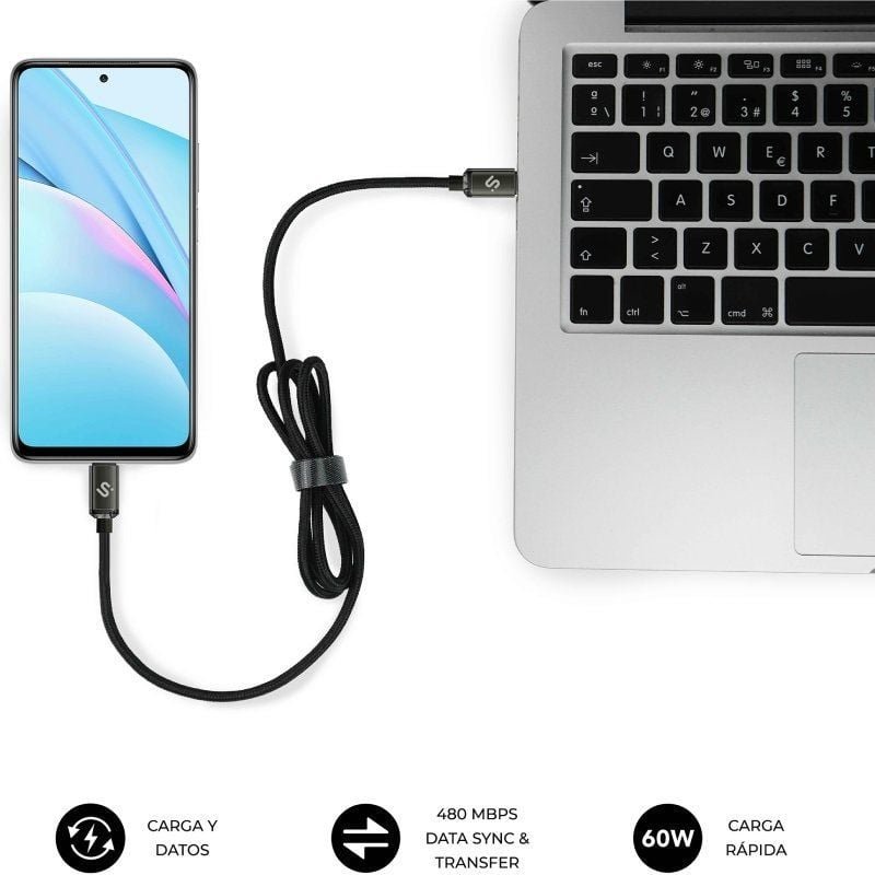 Cable USB 2.0 Tipo-C Subblim Optimus/ USB Tipo-C Macho - USB Tipo-C Macho/ Hasta 60W/ 480Mbps/ 1m/ Negro - изображение 4