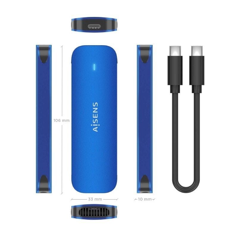 Caja Externa para Disco SSD M.2 NVMe Aisens ASM2-026BLU/ USB 3.2/ Sin tornillos - изображение 4