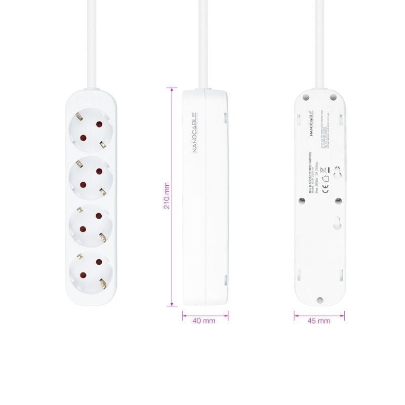 Regleta Nanocable 10.37.0004-NS/ 4 Tomas de Corriente/ Cable 1.4m/ Blanca - изображение 3