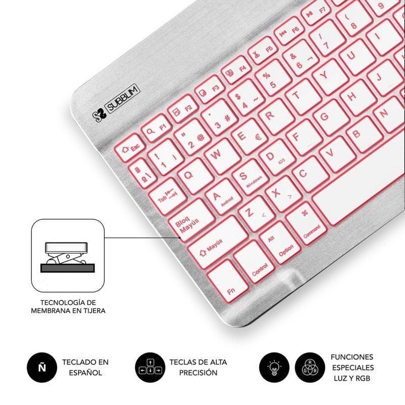 Teclado Compacto Inalámbrico por Bluetooth Subblim Smart Backlit/ Plata - изображение 4
