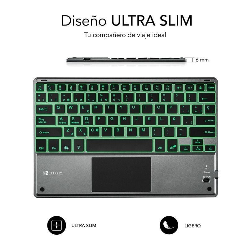 Teclado Compacto Inalámbrico por Bluetooth Subblim Touchpad Smart Blacklit/ Gris - изображение 3