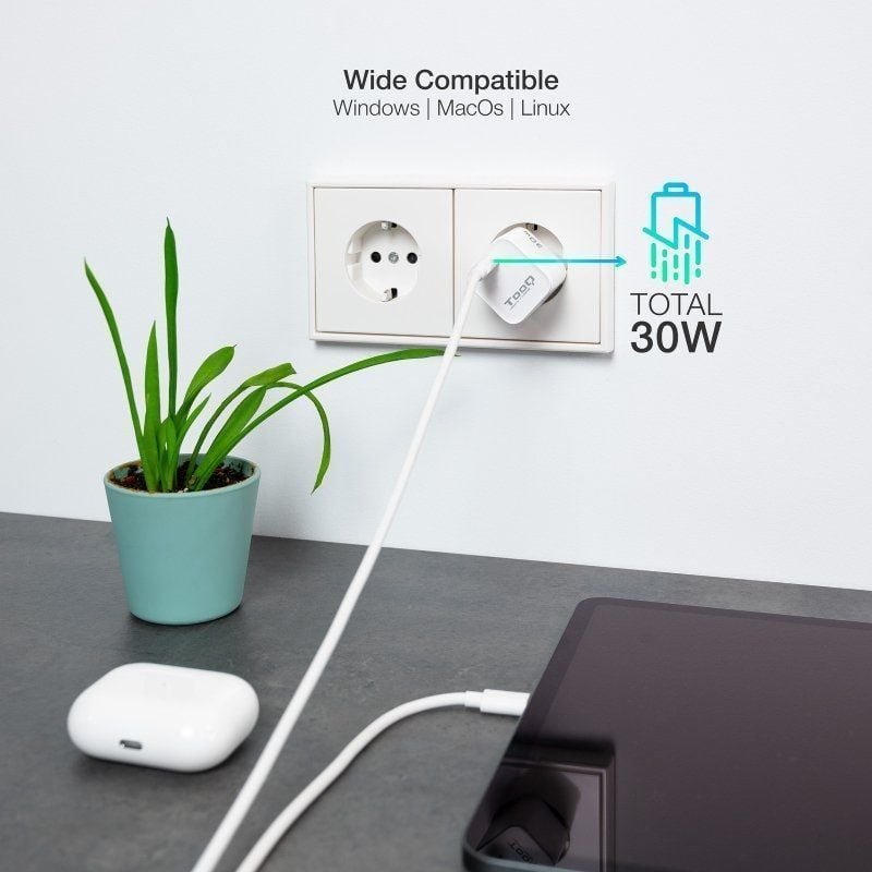 Cargador de Pared GaN TooQ TQWC-GANPD30WT/ 1xUSB Tipo-C/ 30W - изображение 5