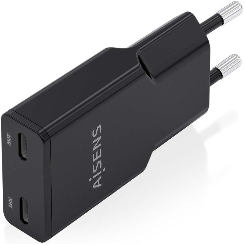 Cargador de Pared GaN Aisens ASCH-30W2P049-BK/ 2xUSB Tipo-C/ 30W/ Negro - изображение 2