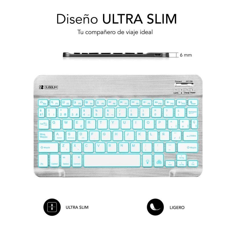 Teclado Compacto Inalámbrico por Bluetooth Subblim Smart Backlit/ Plata - изображение 3