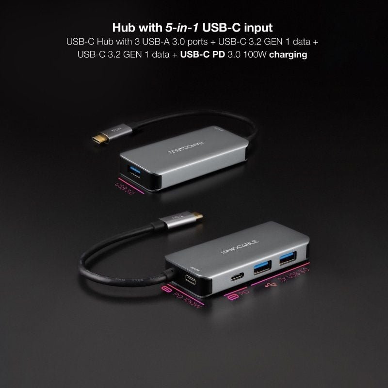 Hub USB 3.2 Gen1 Nanocable 10.16.1005/ 3xUSB/ 1xUSB Tipo-C/ 1xUSB Tipo-C PD - изображение 3