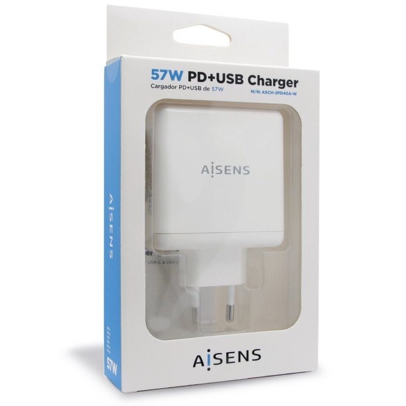 Cargador de Pared Aisens ASCH-2PD45A-W/ 1xUSB Tipo-C/ 1x USB/ 57W - изображение 3