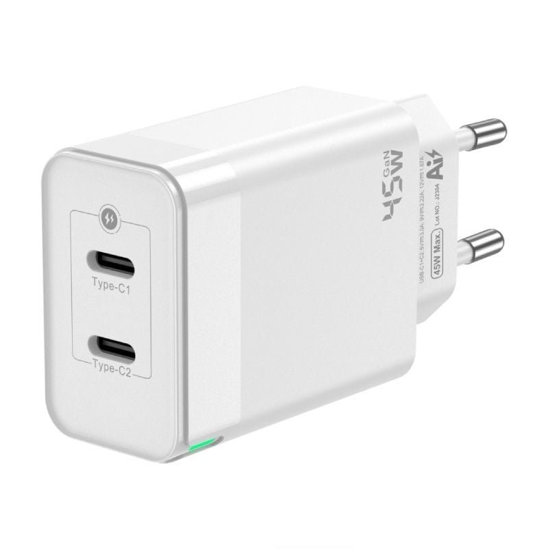 Cargador de Pared GaN Aisens ASCH-45W2P005-W/ 2xUSB Tipo-C/ 45W - изображение 2