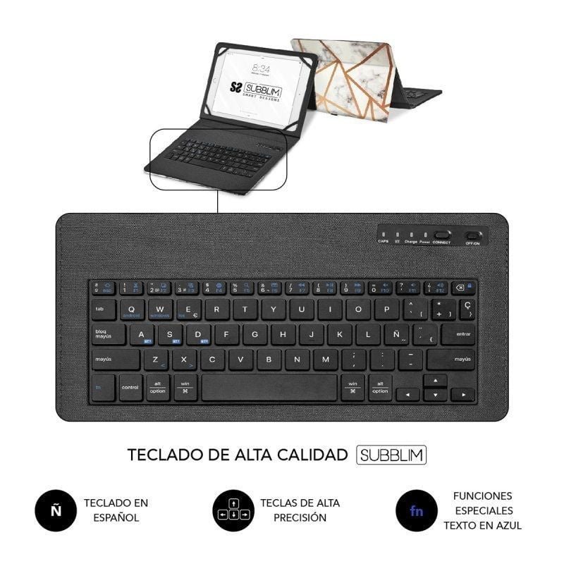 Funda con Teclado Subblim Keytab Pro Bluetooth para Tablets de 9"-11"/ Marmol Blanco - изображение 5