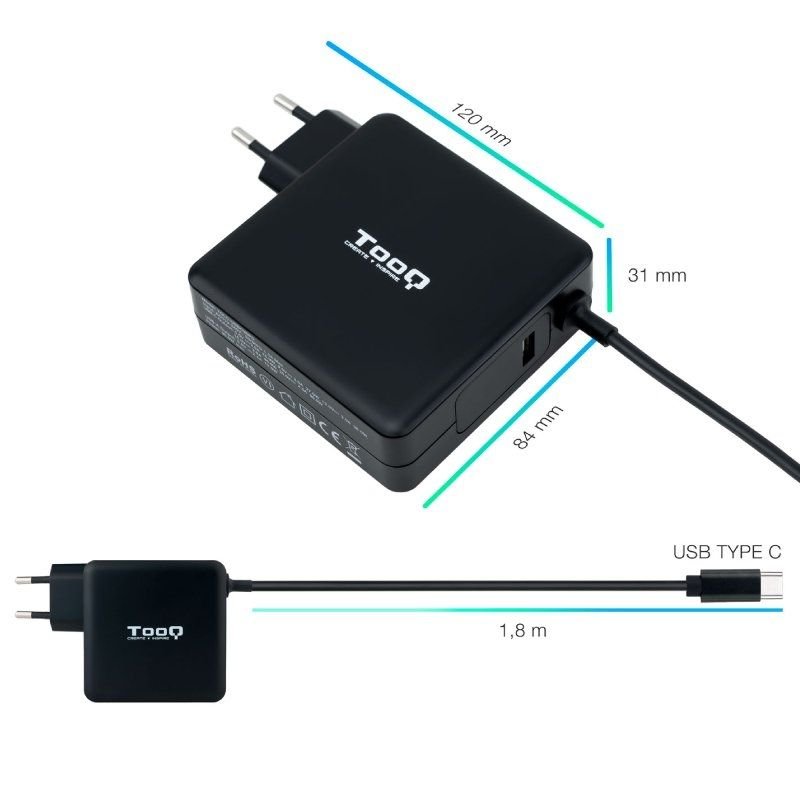 Cargador de Portátil TooQ TQLC-USBC90PD USB Tipo-C/ 90W/ Automático/ Voltaje 5-20V - изображение 3