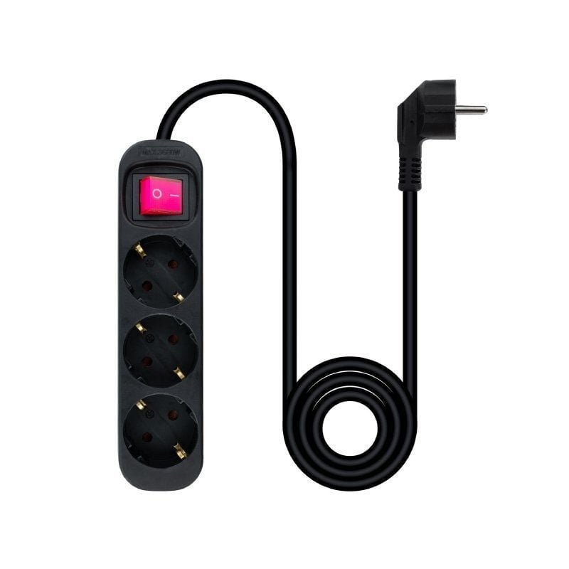 Regleta con Interruptor Nanocable 10.38.0003-BK/ 3 Tomas de Corriente/ Cable 1.4m/ Negra - изображение 2