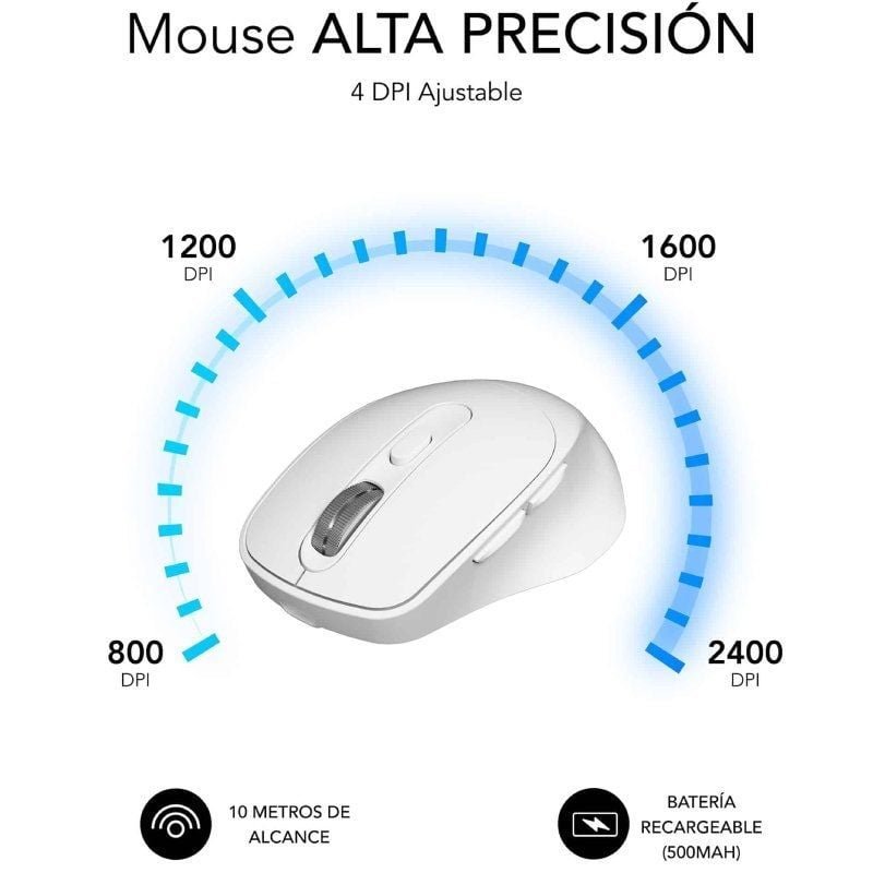 Ratón Ergonómico Inalámbrico por Bluetooth/ 2.4GHz Subblim Comfort Ergo Dual Battery/ Batería recargable/ Hasta 2400 DPI/ Blanco - изображение 4