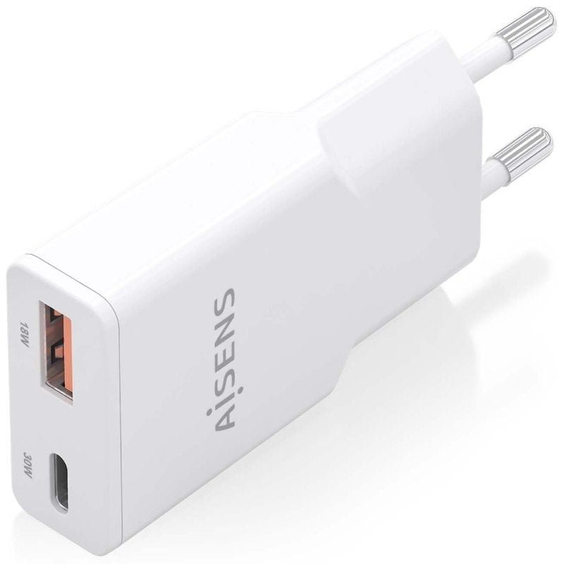Cargador de Pared GaN Aisens ASCH-30W2P046-W/ 1xUSB Tipo-C/ 1xUSB/ 30W/ Blanco - изображение 2