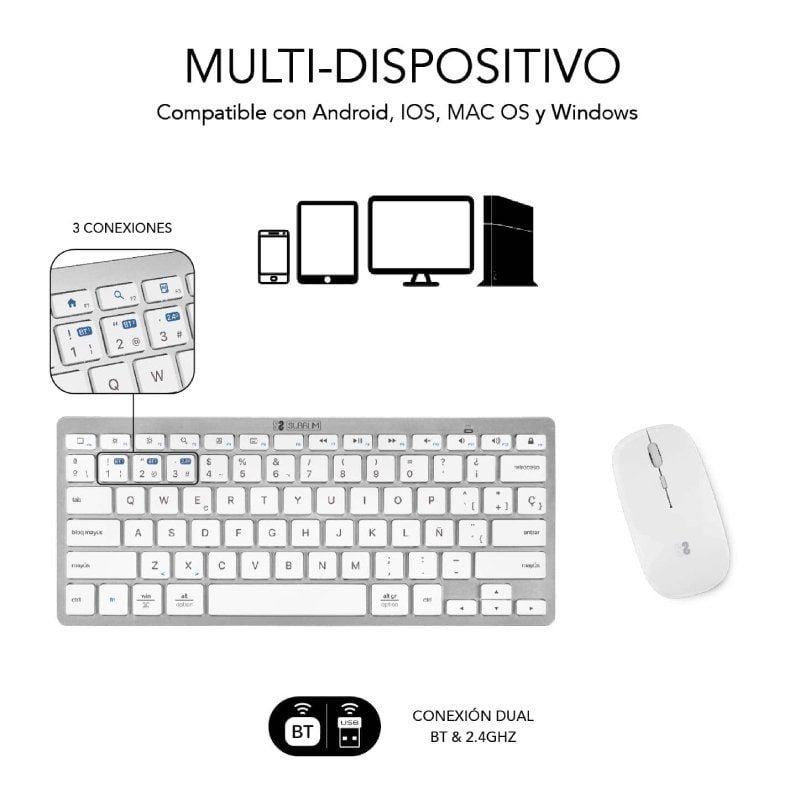Teclado y Ratón Inalámbrico Subblim OCO010 Combo Multidispositivo Compacto/ Plata - изображение 3
